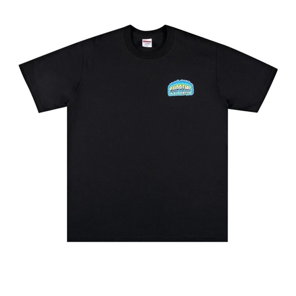 Supreme Chrome Tee Black Blue Flame Logo Size Medium - Picture 1 of 7